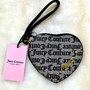 NWT Juicy Couture Clutch Purse Heart-Shaped Black and White Signature Print
